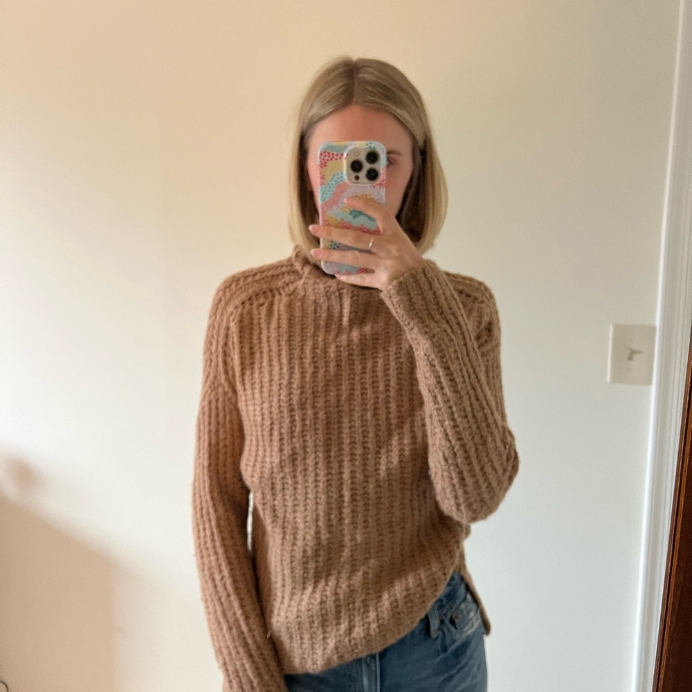 Abercrombie & Fitch Tan Cowl Neck Sweater with Cozy Knit and Relaxed Fit